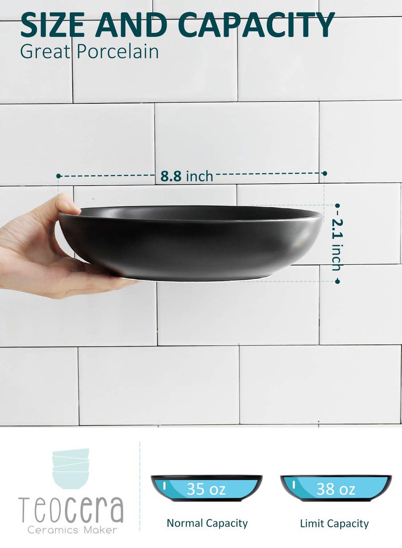 Teocera Matte Black Pasta Bowls Set of 4-35oz Large Oversized Porcelain Bowls for Spaghetti & Salad | Heat-Resistant, Chip-Resistant, Microwave & Dishwasher Safe | Smooth Non-Porous Surface - Image 2